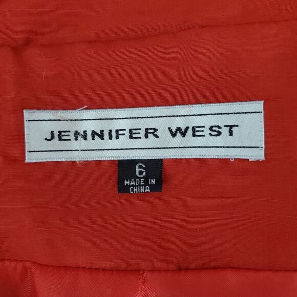 Jennifer West Blazer Jacket 6 Red Silk Asian Knot Closure Mandarin Collar Lined - Picture 9 of 11